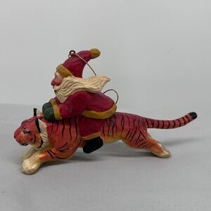 House of Hatten Susan M Smith 1995 Santa Riding Tiger Christmas Ornament